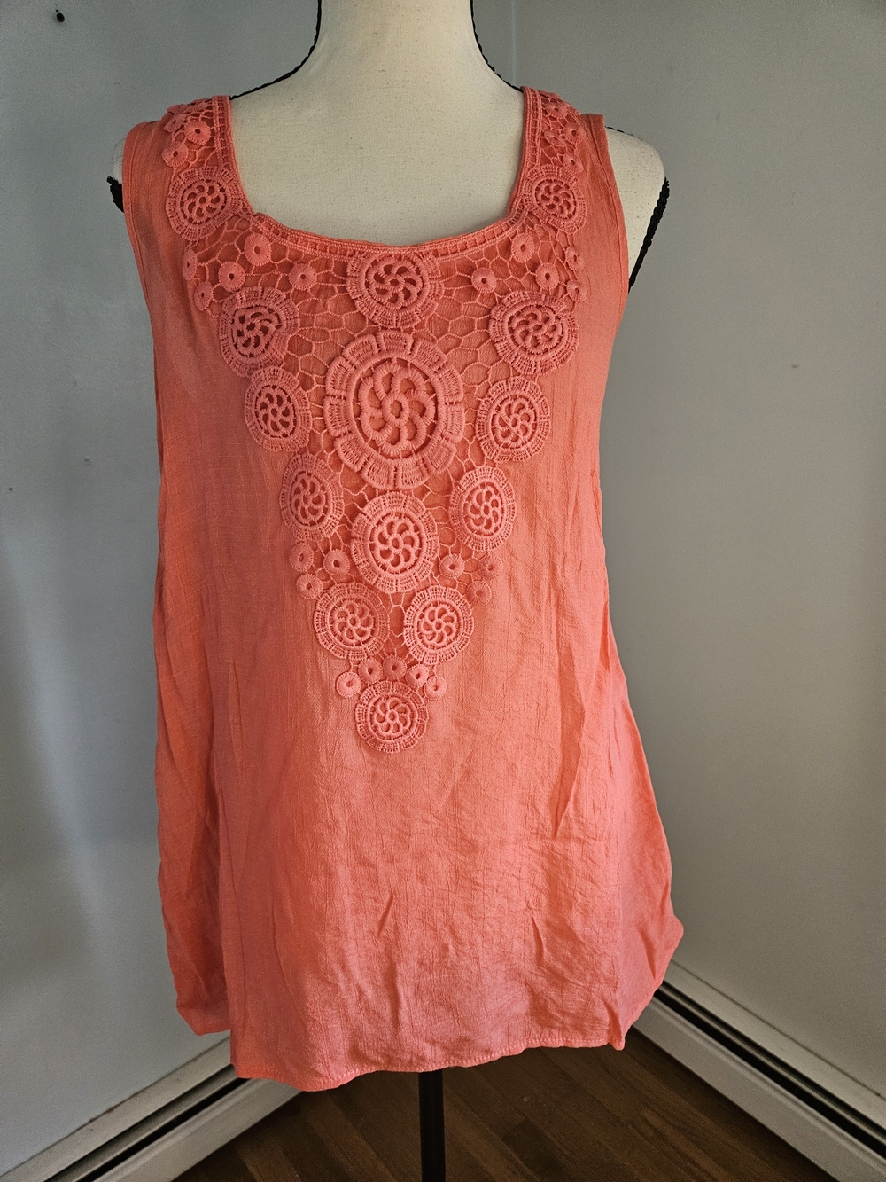 Lace-Front Coral Sleeveless Camisole